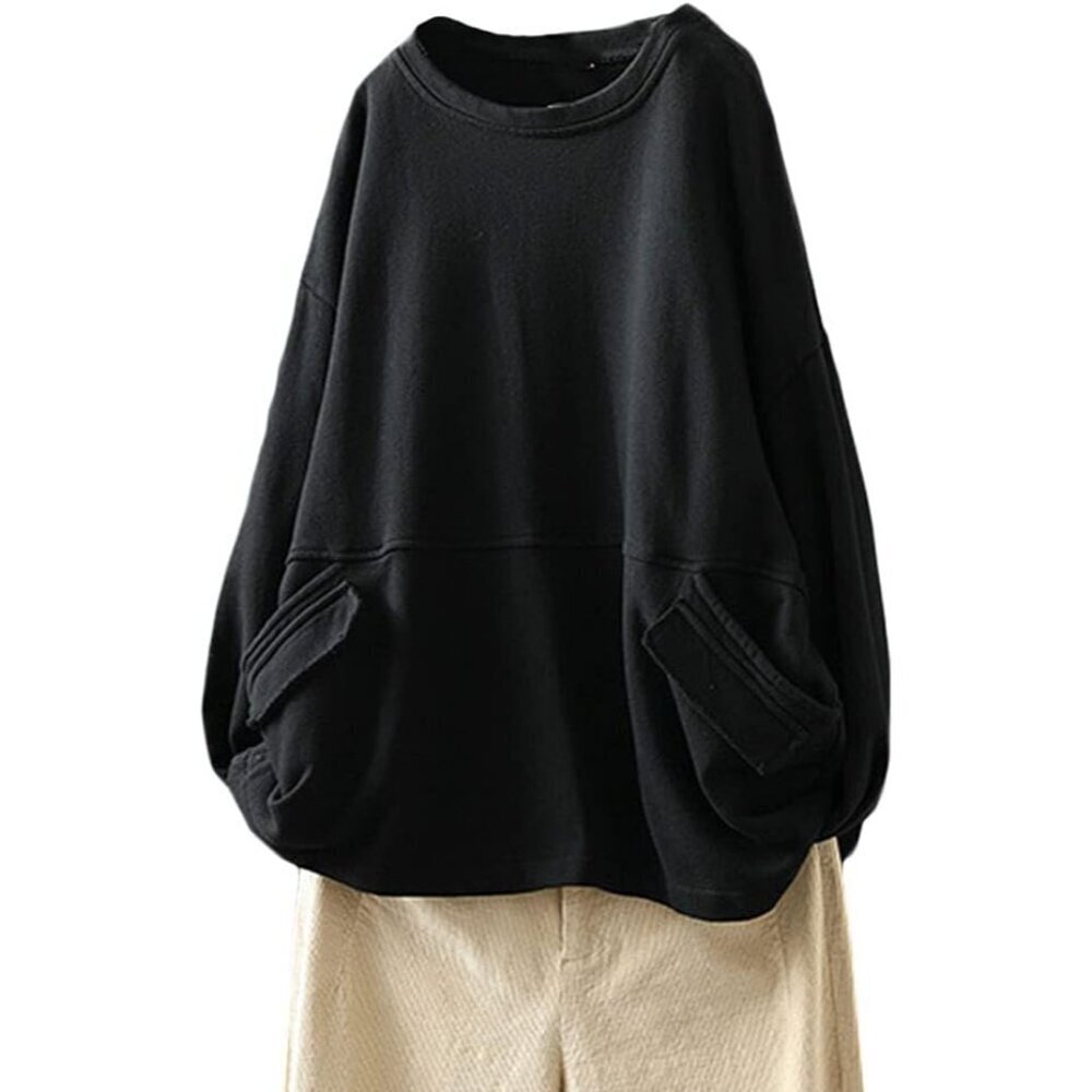 Women's Oversized Cotton Crewneck Sweatshirt X-Large Pockets Casual Top
